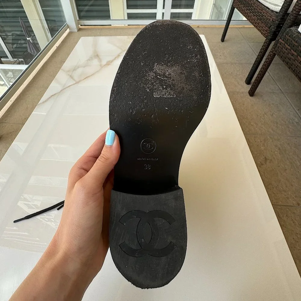 Chanel Combat Ankle Boots Black Size 38 Original Women - Picture 15 of 16